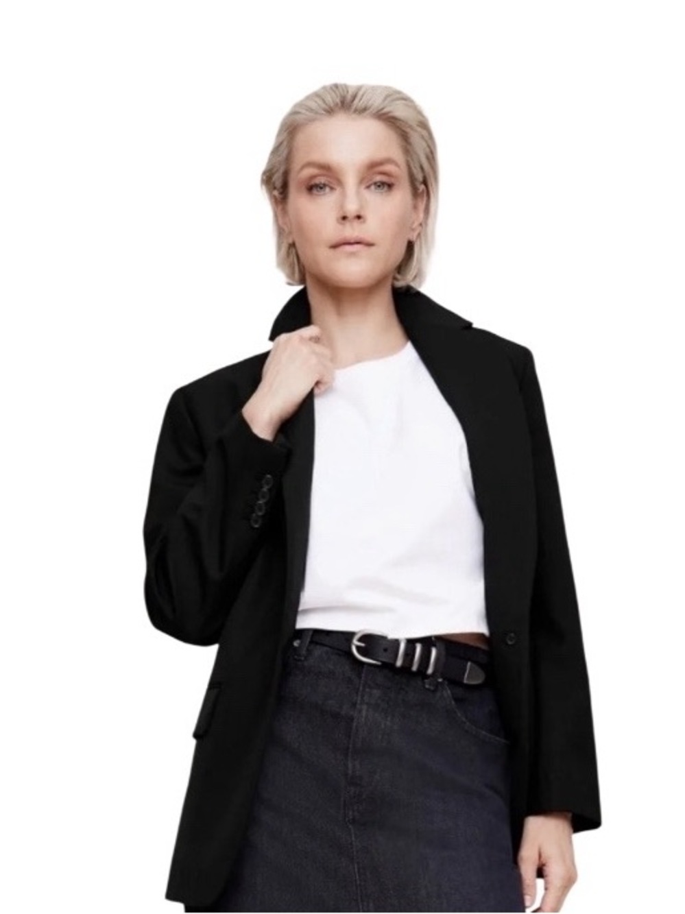 BANANA REPUBLIC Black Boyfriend Fit Wool Blazer One Button Closure Size 10 NEW